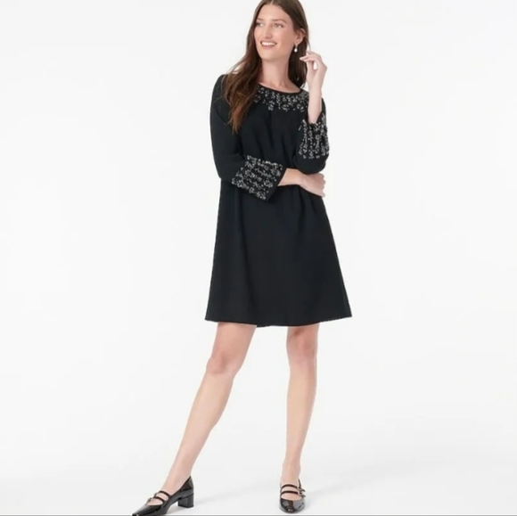 J. Crew Black A-Line Long Sleeve Beaded Dress Size 2 NEW NWT - Picture 1 of 13